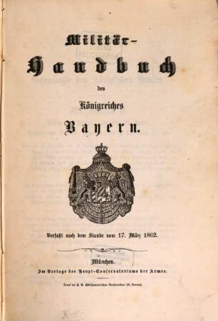 Militär-Handbuch des Königreiches Bayern. 1862