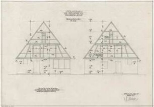 Gsaenger, Gustav; Moosburg - Bonau (Bayern); Südchemie - Siedlungshaus, Fachwerkgiebel (Ansichten)