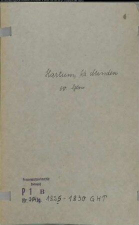 Kirchenbuchduplikat der evangelischen Gemeinde Hartum, Kreis Minden (GHT 1825-1830). (Gemeinde: Evangelische Gemeinde Hartum)