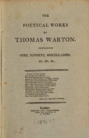 The poetical works of Thomas Warton : with the life of the author