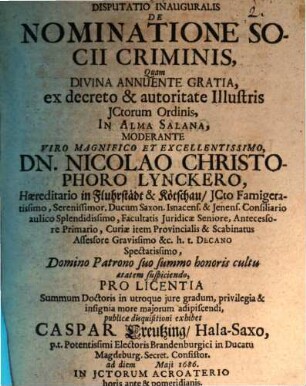 Disputatio Inauguralis De Nominatione Socii Criminis