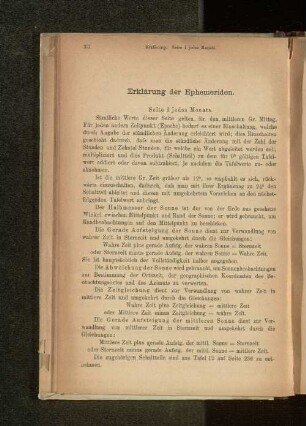 Erklärung der Ephemeriden.