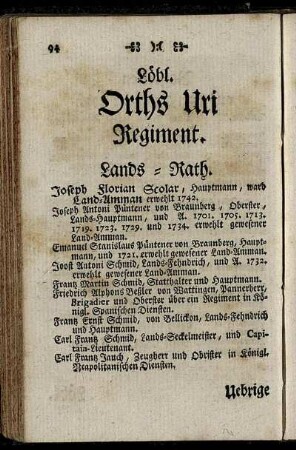 Löbl. Orths Uri Regiment.