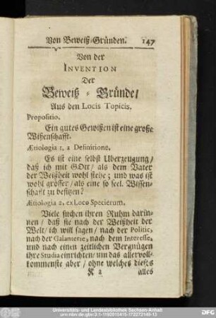 Von der Invention Der Beweiß-Gründe, Aus den Locis Topicis.