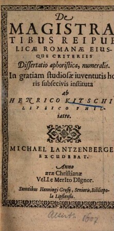 De Magistratibus reipublicae Romanae eiusque criteriis dissertatio