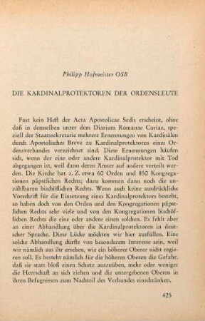 425-464 Die Kardinalprotektoren der Ordensleute