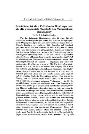 Inwiefern ist der Fröbelsche Kindergarten als die geeignete Vorstufe der Volksschule anzusehen?