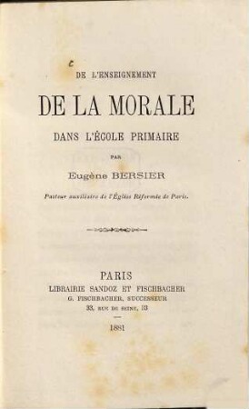 De l'enseignement de la morale dans l'école primaire