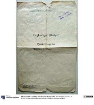 Beglaubigte Abschrift aus dem Handelsregister