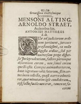 Ornatissimis Doctissimisque Juvenibus, Mensoni Alting, Arnoldo Straet [...]