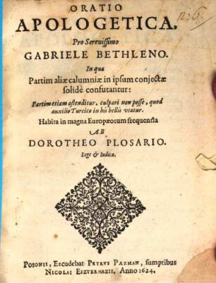 Oratio apologetica pro ... Gabriele Bethleno