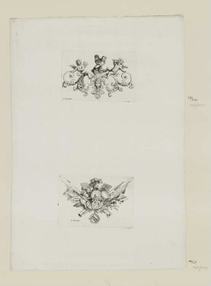 Vignette mit Globus, Zirkel, Fahnen etc.