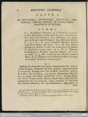 Caput I. De Etymologia, Homonymia, Synonymia, Definitione, necnon Origine, Ac Favore Testamentorum In Genere