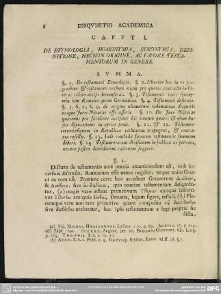 Caput I. De Etymologia, Homonymia, Synonymia, Definitione, necnon Origine, Ac Favore Testamentorum In Genere