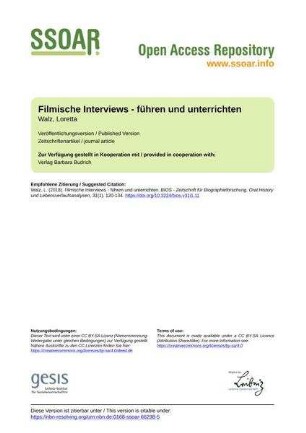 Filmische Interviews - führen und unterrichten