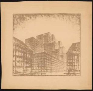 Messehaus, Hamburg Vorschlag B: Perspektivische Ansicht aus der Langen Mührenstraße (von Inv.Nr. 3295)