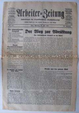 Tageszeitung der österreichischen Sozialdemokratie u.a. zum Kongreß der Arbeiter-Internationale