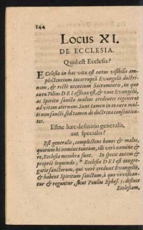 Locus XI. De Ecclesia.
