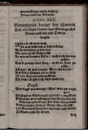 Scena XIIX. Gottesfurcht bereuet den schweren Fall: ein Engel kömmt ...