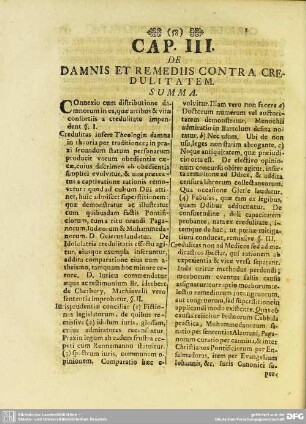 Cap. III. De Damnis Et Remediis Contra Credulitatem