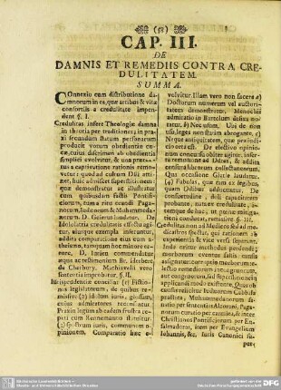 Cap. III. De Damnis Et Remediis Contra Credulitatem