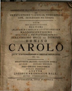 Dissertatio inauguralis medico-chirurgica de praestantiore variolas, vesicatorii ope, inserendi methodo