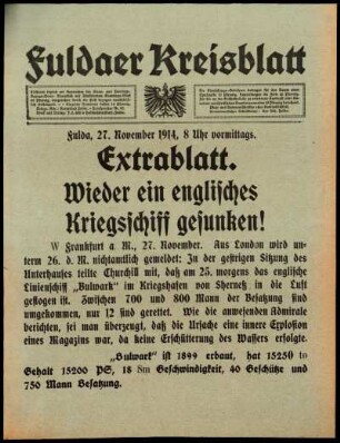 Erste Ausgabe vom Freitag, den 27. November 1914.