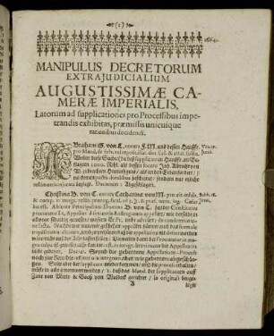 Manipulus Decretorum Extrajudicialum Augustissimæ Cameræ Imperialis [...]