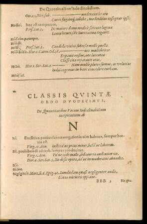 Classis Quintae Ordo Duodecimus ... N