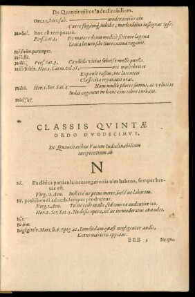 Classis Quintae Ordo Duodecimus ... N