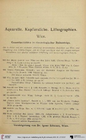 Aquarelle. Kupferstiche. Lithographien: Wien (Nr. 943-1492)