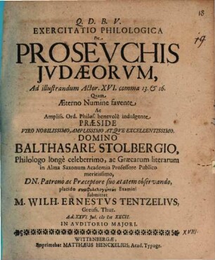 Exercitatio philologica de prosevchis Judaeorum