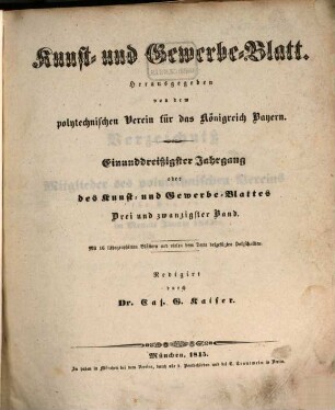 Kunst- und Gewerbeblatt des Polytechnischen Vereins für das Königreich Bayern. 31 = Bd. 23. 1845