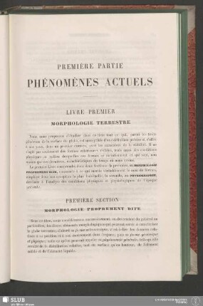 Première Partie. Phénomènes Actuels