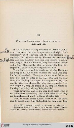 III: Egyptian chronology: Dynasties XX to XVIII and XII