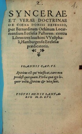 Syncerae Et Verae Doctrinae De Coena Domini Defensio