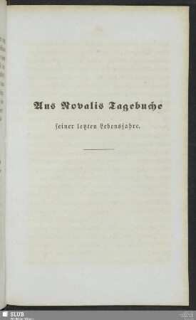 Aus Novalis Tagebuche seiner letzten Lebensjahre