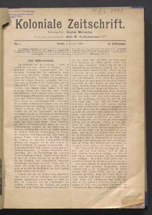 No. 1. Berlin, 8. Januar 1903
