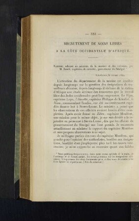 Recrutement de noirs libres a la cote occidentale d'Afrique.