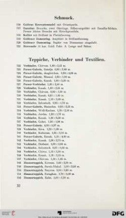 Teppiche, Verbinder und Textilien (Nr. 722-785)