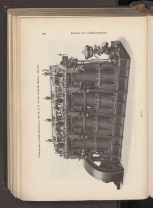 Vierzylinder-Viertakt-Dieselmotor der M. A. N. für die Deutsche Marine. 140 PS.