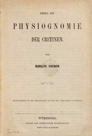 Über die Physiognomie der Cretinen : [vorgetragen in den Sitzungen vom 23. Juni 1855, 24. Febr. und 5. Juli 1856]