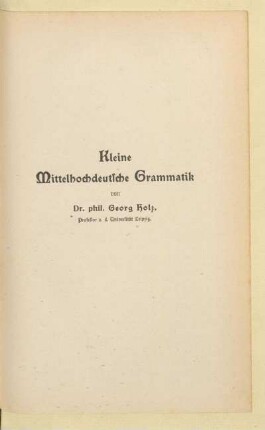 Kleine Mittelhochdeutsche Grammatik
