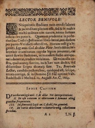 Commentatio ad legem unicam Cod. de oblatione votorum, lib. XII. tit. XLIX.