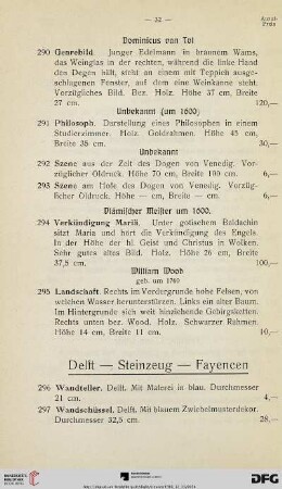 Delft- Steinzeug- Fayencen (Nr. 296-336)
