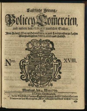 Nro. XVIII, Montags, den 4. May 1739