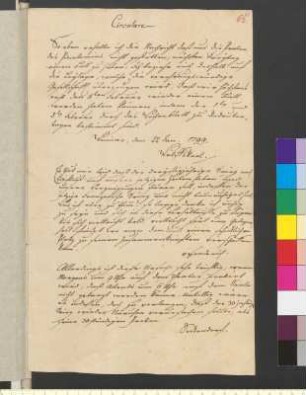 Brief von Wolfskeel von Reichenberg, Christian Friedrich Karl von an Goethe, Johann Wolfgang von