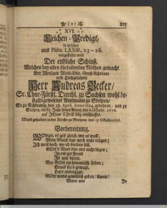 XVI. Leichen-Predigt: Der endliche Schluß