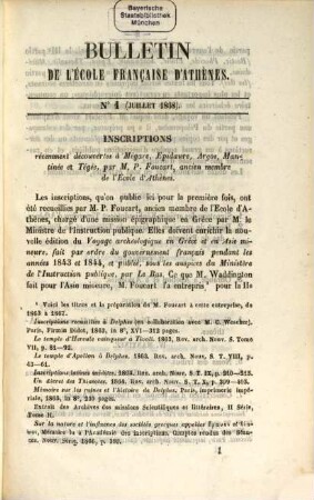 Bulletin de l'Ecole Française d'Athènes. 1/6. 1868