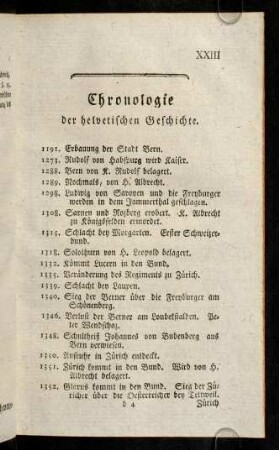 XXIII-XXXII, Chronologie der helvetischen Geschichte.